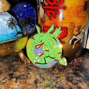 Green and Purple Enamel Pin raiquaza pokemon large lizard anime collectors Anime